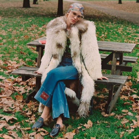 Gucci 37 Princetown fur black leather mules loafers slippers GG - Picture 3 of 16